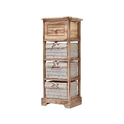 Imagen de Rebecca Mobili Cajonera Mueble Organizador para Baño 1 Cajon 3 Cestas Madera Mimbre Marrón Claro Country Cocina Decoración Hogar 81 x 30 27 cm (A AN FON) Art. RE6106