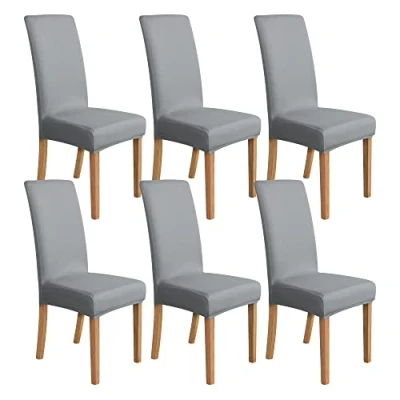 Imagen de Amazon Basics Juego de fundas silla elásticas, gris claro, 6 unidades