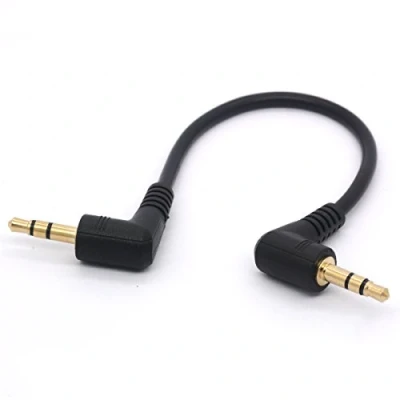 Imagen de Cable corto de 3,5 mm en ángulo recto, chapado oro, 90 grados, macho a macho, conector estéreo audio auxiliar 3 polos TRS