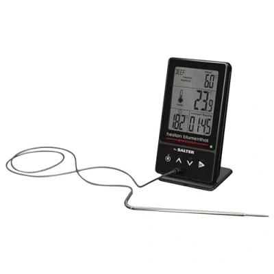 Imagen de Salter 540A HBBKCR Termómetro Digital 5 En 1 Con Precisión De 0,1 C, La Colección Heston Blumenthal Precision, Mide Hasta Veces Más Rápido, Sonda 14.5 cm, Pinza Para Bandejas Incluida, Negro