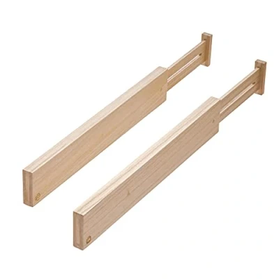 Imagen de iDesign Juego de 2 tablas separadoras para cocina, organizador cajones tamaño regulable hecho madera paulownia, separador cubiertos y utensilios, beige