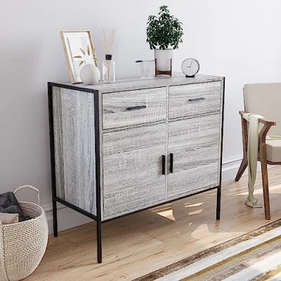 Imagen de Vida Designs Aparador, Madera de ingeniería, Gris, 2 Door Drawer