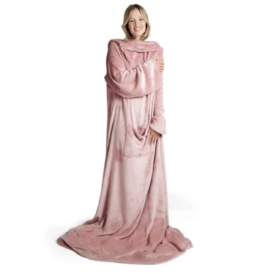 Imagen de Blumtal Batamanta Mujer Manta con Mangas y Bolsillos, Hombre, Bata Polar para Invierno, Rosa, 170 x 200 cm