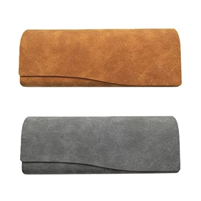 Imagen de 2 Piezas Funda para Gafas, Estuche de Anteojos, Carcasa Exterior Cuero y Cierre Magnético a Presión Gafas Rigido Mujeres, Hombres, Niños (Amarillo, Gris)