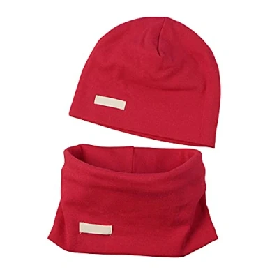 Imagen de LACOFIA Conjunto de Sombrero y Bufanda Cuello para bebé ninos Ninas Gorro algodón Recien Nacido Sombreros Punto pañuelos Infantiles roja 3 7 años