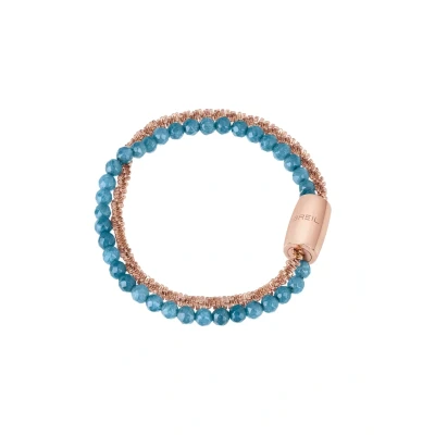 Imagen de BREIL, Colección Magnetica System, Pulsera Mujer Small Ocean, Joya con Cadena Margarita de Acero Pulido IP Rosa y Piedras Naturales Ágata Práctico Cierre Magnético, Azul Verde, 19 cm