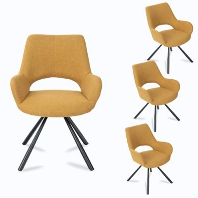 Imagen de MEUBLE COSY Juego de 4 Sillas Comedor Escandinavas Sillón Tapizado en Tela con Respaldo y Brazos para Cocina salón Oficina, Patas Metal, Amarillo, 58.5x59x81cm, Unidades