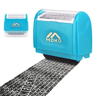 Imagen de MoKo Sello Personalizado de Tipo Rodillo, Privado Protección Identidad, Autoentintable con Agujero Tinta para Ocultar Información Privada y Confidencial, Azul
