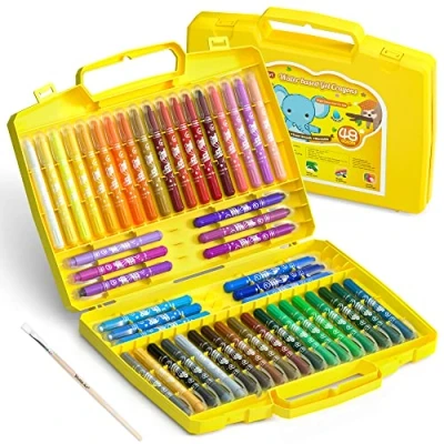 Imagen de Shuttle Art Ceras de Colores para Niños, 48 Pinturas Gel Acuarelable, Sistema Twist No Tóxicos con 1 Pincel y Estuche Plegable, Crayón Pastel Acuarela Efecto, Ideal Ventana Papel Vidrio