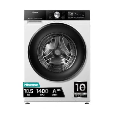 Imagen de Hisense WF3S1045BW3 Lavadora, Clase A, 10.5 kg, Auto Dosificación, Conectividad WiFi, Monitor de Consumo, Hygiene Guard, Función Vapor 99.9%, Lavado Rápido, PureJet, Blanco