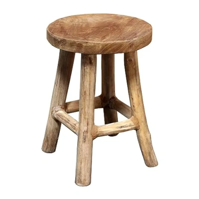 Imagen de Spetebo taburete para flores de teca, 26 x 20 cm, redondo, natural/grande, madera con 4 pies, decoración maciza, soporte plantas