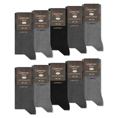 Imagen de sockenkauf24 10 Pares de Comfort Calcetines sin Elástico &amp; Costuras Hombre Mujer Algodón Cintura Confort 13100 (39 42 Gris oscuro Negro)