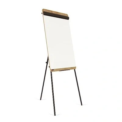 Imagen de Rocada Pizarra Blanca con Caballete de Trípode Magnética para Rotafolios Estructura Diseño Acabados en Negro y Madera Fácil Borrado 69x195x45 cm