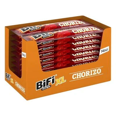 Imagen de BiFi chorizo XL Sticks Pack de 20 unidades 26 g aperitivos para llevar, palitos con pimentón, chile y ajo, picar