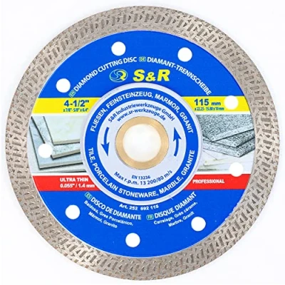 Imagen de S&amp;R Disco de Corte Diamante 115 mm x Azulejos Gres Porcelánico Mármol Granito. Muela diamantada superfino 1,5
