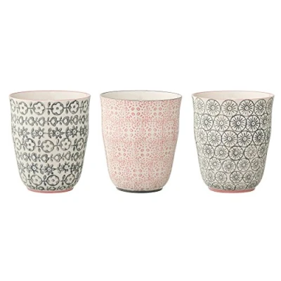 Imagen de Bloomingville Juego de 3 tazas Cécile, color rosa y gris, cerámica, 8,5 cm