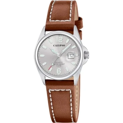 Imagen de CALYPSO Reloj Mujer K5871/2 Basic Caja de Acero Inoxidable 316l Plateado Correa Piel Marrón