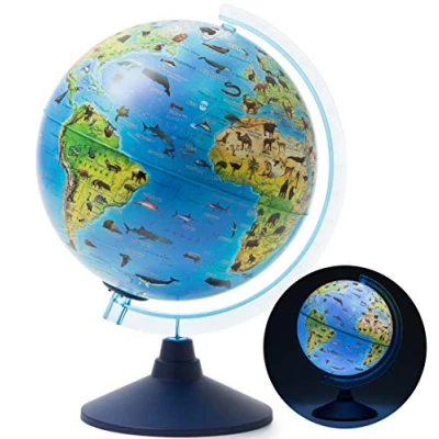 Imagen de Exerz globo iluminado de 25 cm Zoo Geo con luz LED sin cable, 2 en 1, día y noche, mapa inglés, físico zoológico, luz, educativo divertido, para la escuela, niños, familia
