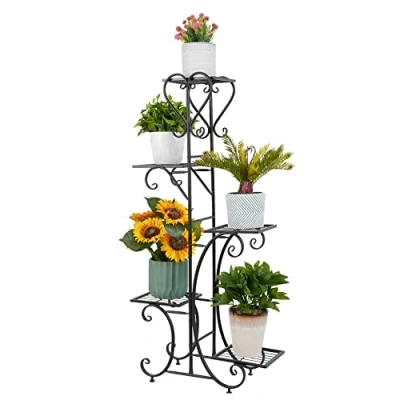 Imagen de unho Estantería de Hierro para Macetas Soporte Plantas Flores Decoración Estanteria Exterior Interior Jardín con 5 Niveles 68x25,3x117,8cm