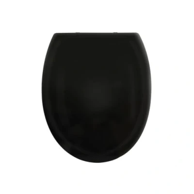 Imagen de spirella Asiento de inodoro ovalado con función liberación rápida y cierre lento, antibacteriano, termoplástico acero inoxidable extraíble, color negro