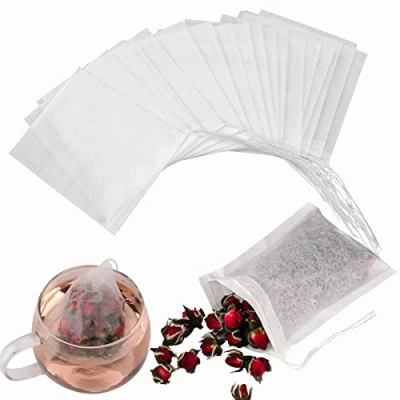 Imagen de NEPAK Paquete 100 Bolsas Para Te Té a Granel, Bolsitas 8 x 10 cm Autorellenar con Cierre de Cordón, Filtro Especias (Blanco)