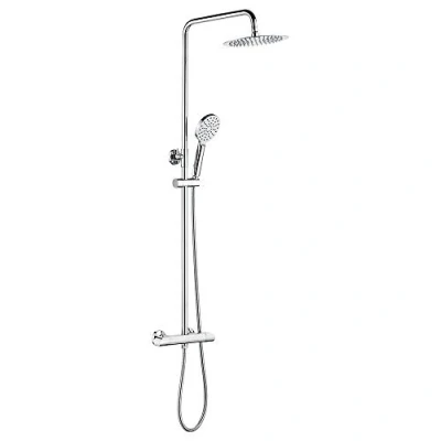 Imagen de Ibergrif M21809 Sistema Columna de Ducha Banera Termostática Tres con Rociador, Alcachofa, Manguera, Barra Ajustable y Soporte, Cromo, Plata