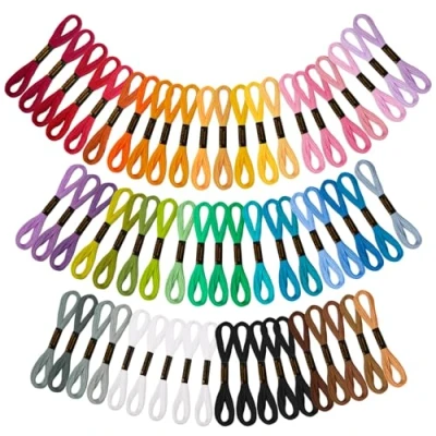 Imagen de VynyQoo 60 Piezas Hilos De Bordar, 52 Colores, 8m(6 Hebras) Punto Cruz, Hilo Para Bordar Pulseras La Amistad, Proyectos Bricolaje Y Costura, Ideal Adultos Principiantes