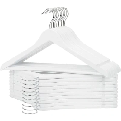 Imagen de KROWN Perchas de Madera Natural Antideslizantes con Muescas, Ideales para Trajes, Abrigos, Chaquetas, Camisas y Pantalones, Gancho Giratorio 360 (Blanco, 48 Unidades)