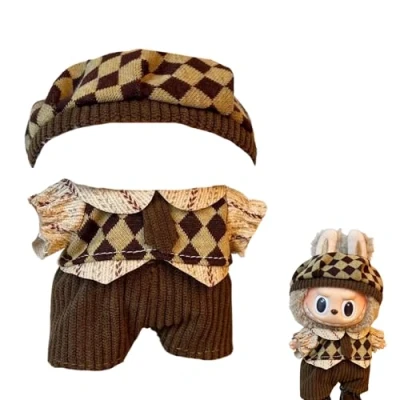 Imagen de MAGIC SELECT Ropa de Muñeca Compatible con Labubu Peluche 17cm. Conjunto y Accesorios, Camisa Rombos, Corbata, pantalón Boina (Peluche no Incluido).