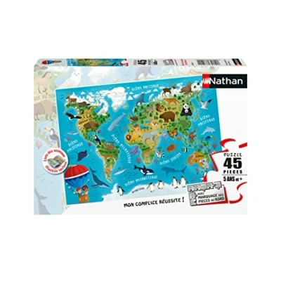 Imagen de Puzzles Nathan Puzzle de 45 Piezas, Mapa del Mundo los Animales Tiere,Tierwelt Infantil (Ravensburger 4005556861743)