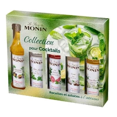 Imagen de Monin Estuche para cócteles Coco, flor de saúco, Mojito Mint, fresa y pasión 5 x cl