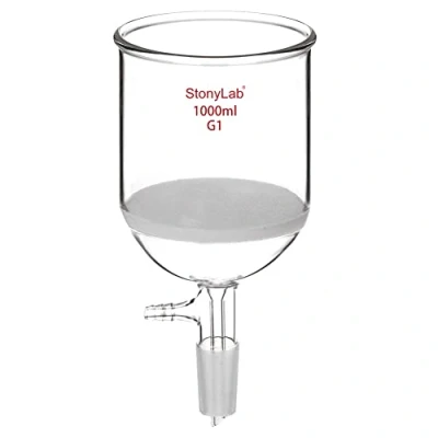 Imagen de StonyLab Vidrio de Borosilicato Embudo Filtración Buchner con Frita Gruesa, Diámetro Disco 113mm, Profundidad 110 mm, Junta Interna Cónica Estándar 24/40 y Tubo Vacío Serrado (1L)