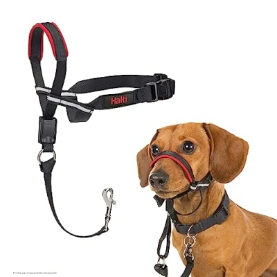 Imagen de collar Ronzal Optifit HALTI para evitar que tu perro tire de la correa, Ajustable y Ligero, con banda nariz acolchada. Adiestramiento canino antitirones perros pequeños (Talla S)