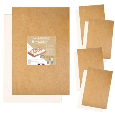 Imagen de ScrapCooking 5 soportes para Tartas 30 x 20 cm Cartón kraft y Blanco Rectangular pastelería panadería, Fabricado en Europa 5217