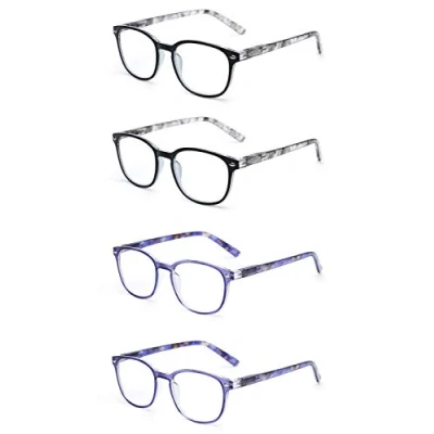 Imagen de JM 4 Pack Gafas de Lectura Cuadrados, Cómodas Presbicia Para Mujer, Bisagra Resorte 2x Gris + Azul +4.0