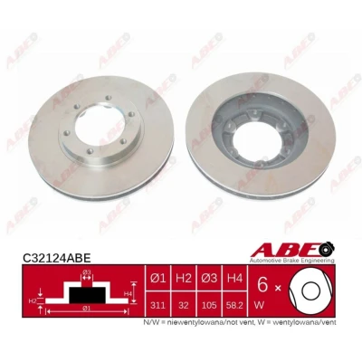 Imagen de ABE C32124ABE Disco de freno Eje delantero 311 32 6 ventilado Fundición gris TOYOTA: Land Cruiser 80
