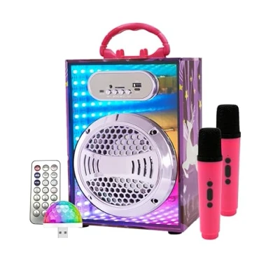 Imagen de Karaoke 2 Microfonos Inalambricos Infantil Altavoz Niña Bluetooth con Microfono Luz USB Lector Y SD Radio FM Modulador De Voz 20W