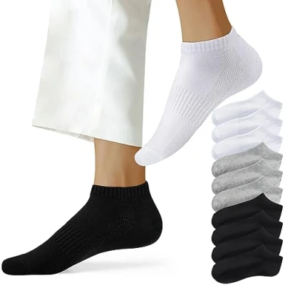 Imagen de NUOZA Calcetines Cortos Hombre Mujer Tobilleros Algodón Running Calcetin Transpirables Unisex 10 Pares, 201 Negro Blanco Gris 39 42