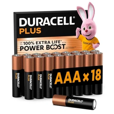 Imagen de Pilas AAA Duracell PLUS MN2400 LR03 / LR3, Alcalinas , 1.5 V, Paquete de 18 pilas, Negro