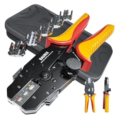 Imagen de BAURIX® Crimpzange Set Kabelschuhe, Schrumpfschläuche, Aderendhülsen, Wechselbacken, Krimperzzange Aderendhülsenzange