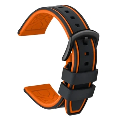 Imagen de ULLCHRO Correa Reloj Recambios Relojes Caucho Bicolor Hombre Mujer 20, 22, 24, 26mm Silicona con Hebilla de Acero Inoxidable Cepillado Negro (26mm, y Naranja)