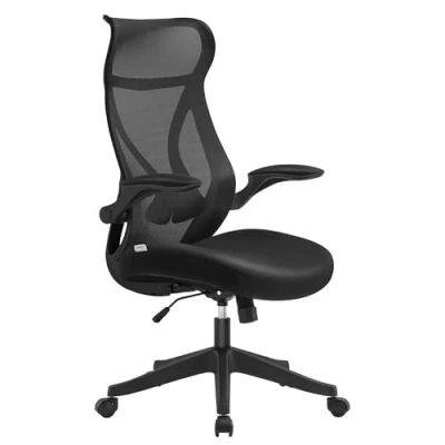 Imagen de SONGMICS Silla de Oficina, Escritorio, Respaldo Ergonómico, Altura Ajustable, Reposabrazos Plegables, Giratoria con Reposacabezas, Carga 150 kg, Negro Tinta OBN088B01