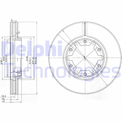 Imagen de DELPHI BG3817 Disco de freno 306 32 6 ventilado aceitado sin procesar cojinete rueda, anillo sensor ABS NISSAN: Patrol GR 5 SUV