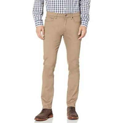 Imagen de Amazon Essentials Pantalón de Sarga Elástico con 5 Bolsillos y Ajuste Ceñido Hombre, Marrón Caqui, 38W / 34L