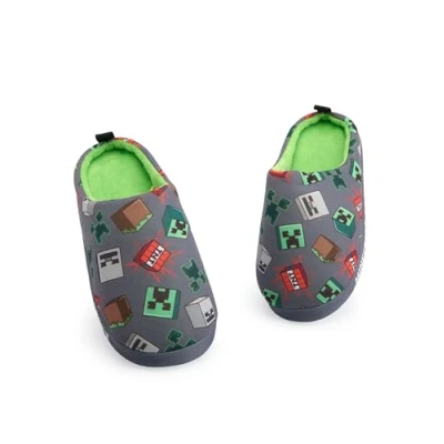 Imagen de Minecraft Zapatillas Grises Slip On para Niños Diseño con Estampado de Personajes por Todas Partes Calzado Interior Cómodo Temática Juegos Fácil Uso