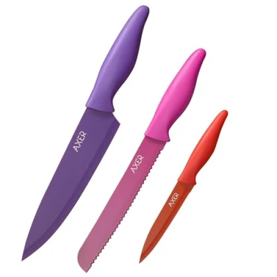Imagen de Axer Juego de Cuchillos Cocina Profesional Acero, 3 piezas Knife Set Colores