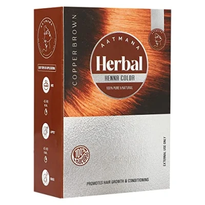 Imagen de AATMANA Color De Cabello Henna Marrón Cobre A Base Hierbas Con La Bondad 9 Make Hair Soft &amp; Shiner Natural Para Hombres Y Mujeres 100g