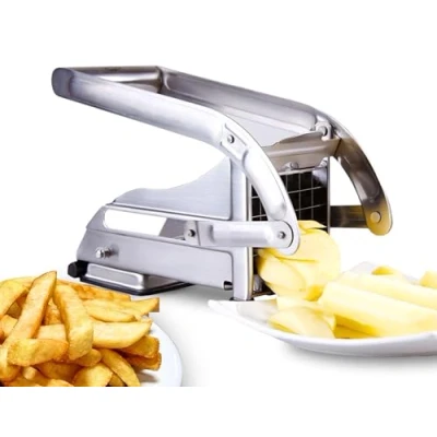 Imagen de ICO Cortador de Patatas en Acero Inoxidable, Fritas Profesional con 2 Cuchillas 12mm y 9mm, Corta Manual Tecnología Antideslizante, para Verdura