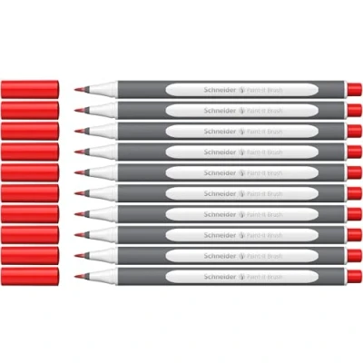 Imagen de Schneider Pinceles de punta flexible y colores brillantes para caligrafía, escritura a mano más, 10 unidades, color rojo