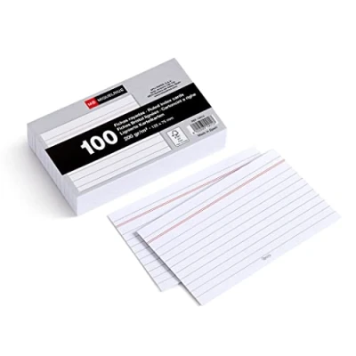 Imagen de Miquelrius Flashcards, 100 Fichas para Notas, Rayado Horizontal, Tarjetas Estudio, Papel Cartulina Offset de 200 g/m², Tamaño 75 x 125 mm